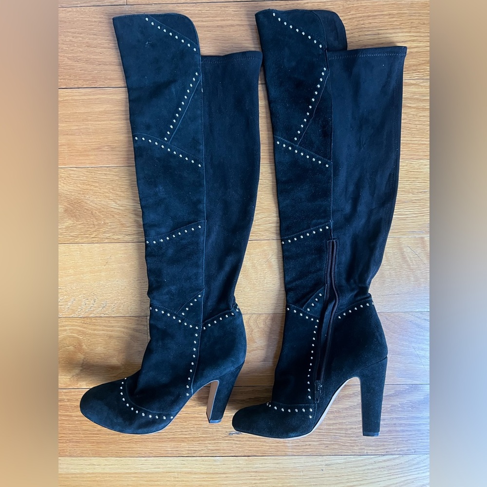 Gorgeous Vince Camuto Black Faux Suede Over the Knee Boots with Studs